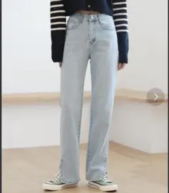 by muni:r ハイウエスト ロングストレート デニム