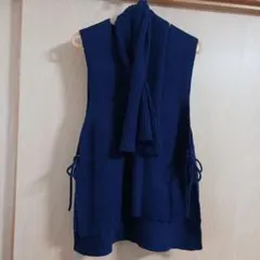 Golden Bear ネイビー Vネック ニットベスト 脇開放　マフラー付き