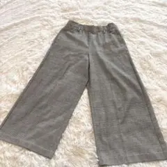 ザラ ZARA チェック柄ワイドパンツ ウエストゴム 楽ちん XS クロップド丈