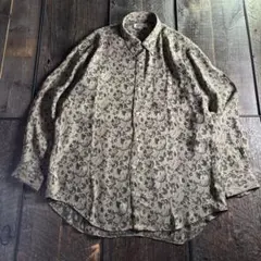 古着　ペイズリーシャツ　長袖　ベージュ　レーヨン　ポリエステル　L テロ感