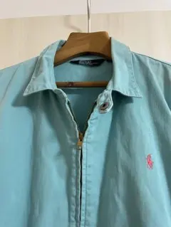 【USA製】90s ポロラルフローレン スイングトップ L ティファニーブルー