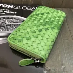 D4■高級 ラムレザー 財布■羊革 本革 イントレチャート■グラデーション緑