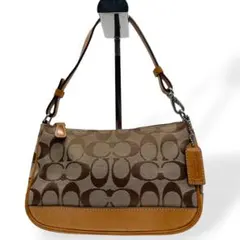 美品　COACH ミニハンドバッグ　アクセサリーポーチ　ブラウン　シグネチャー