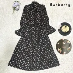 希少/美品✨バーバリー ブルーレーベル ワンピース Aライン 花柄 ボウタイ 黒