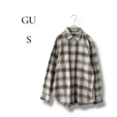 GU ジーユー　メンズ　長袖チェックシャツ　ベージュ　Sサイズ　ネルシャツ