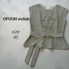 ofuon オフオン ウエストリボン付きノースリーブ