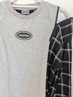 140サイズ　ANAP チェック柄　切り替えチュニック丈トップス　トレーナー