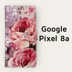 Google Pixel 8a ピンク 赤 花柄 手帳型ケース
