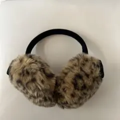 レオパード柄 ファー耳あて リボン付き