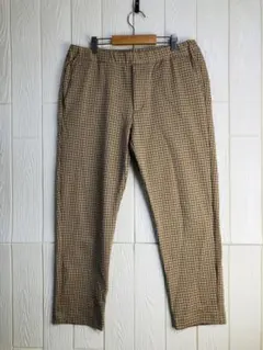 GLOBAL WORK チェック柄カジュアルパンツ ベージュ ウエストゴム　L