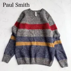 ポールスミス　RED EAR　シルク混ボーダーニット　ウール　グレー　XLサイズ