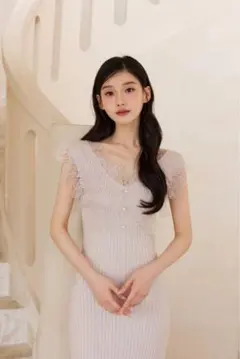 Polaura ポローラ レースフリルニットワンピースpowderpink - メルカリ