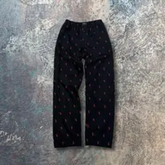 ポロ ラルフローレン パジャマパンツ ポニー柄 総ロゴ 黒 S USA 古着