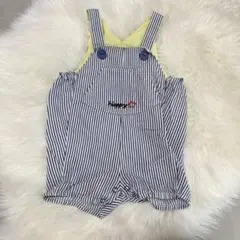 apres les cours ストライプ柄オーバーオール Happy刺繍