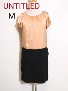 アンタイトル バイカラー 膝丈ワンピース フォーマル パール、ビジュー装飾 M