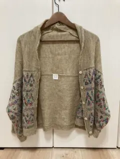 刺繍 モヘアカーディガン キャメルベージュ ボレロのサムネイル