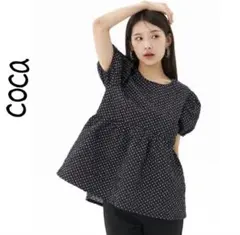 美品 coca エンボス ドット柄 バルーン袖 パフスリーブ ブラウス ペプラム