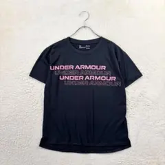 アンダーアーマー/M/黒/英字プリント/半袖Tシャツ/ヒートギア/ルーズフィット