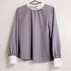 グレー ハイネック 長袖 ブラウス