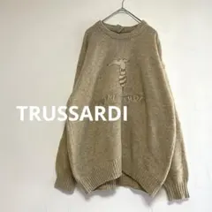 トラサルディ　ヴィンテージ　ウールニットセーター　刺繍ビッグロゴのサムネイル
