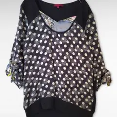 KENZO カットソー M シルク混 黒 ドット 袖リボン ブラウス ケンゾー