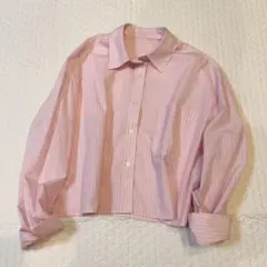 【美品】ロペピクニック　シャツ　M ピンク　ストライプ　ショート丈　肩落ち
