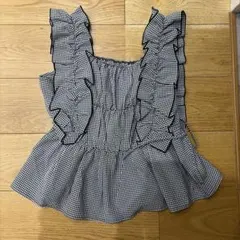 ギンガムチェック フリル ノースリーブ トップス M