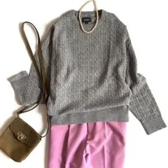 美品【カシミヤ100%】BEAMS ケーブルニット　クルーネックセーター グレー