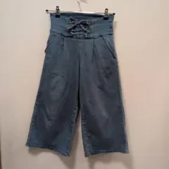 デニムブルー レースアップワイドパンツ