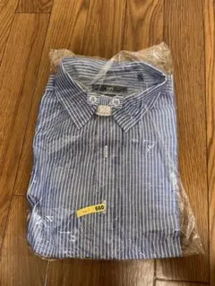 SHIPS Herdmans 七分袖 リネンシャツ 青白ストライプ Lサイズ