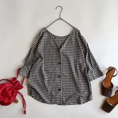 美品 ビューティー&ユース ギンガムチェック 前後 2WAYトップス ブラウスのサムネイル