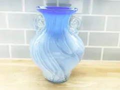 ガラス 花瓶 アート フラワーベース ミッドセンチュリー 花器 ブルー 青空 水