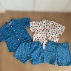 핸드메이드 파자마, 100cm, 2개 세트, 동물 오징어 패턴, 앞면 단추, 반소매