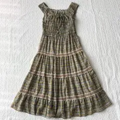 ティアードワンピース 総柄 Aライン ノースリーブ M L 体型カバー