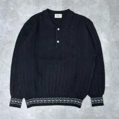 ニットトップス ケーブル編み ブラック 秋冬