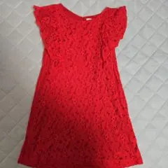 H&M 赤 レース ノースリーブ ワンピース 110/116