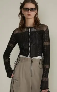 PRANK PROJECT レース ニット カーディガン ブラック フリーサイズ