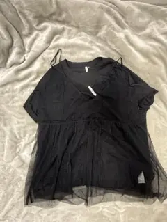 ラメ　半袖　シースルー　黒　4L