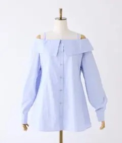 NICE CLAUP マルチway オフショルロングシャツ　ブルー