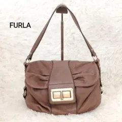 【美品】フルラ　レザー　ブラウン　ターンロック　ショルダーバック