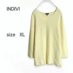 【インディヴィ】Vネックサマーニット 黄 XL 大きいサイズ アセテート混