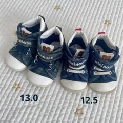 ミキハウス スニーカー 12.5 13.0 ベビーシューズ デニム風 チェック