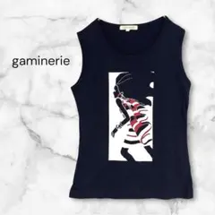 gaminerie ギャミヌリィ タンクトップ 黒 女性イラストプリント Mのサムネイル