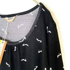 【未使用　タグ付】ハイヒールプリント 長袖チュニック　L ブラック　総柄