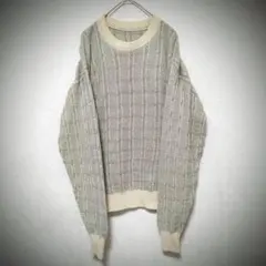 【極上の日本製】ウール100% 立体編み 3Dニット セーター グレー 古着 L
