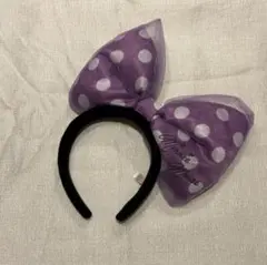 ミニーマウス 紫色 水玉リボンカチューシャ