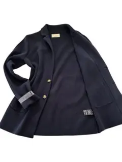 ナノユニバース ニットジャケット L 紺 綿100% 春秋 美品