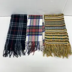 ♦︎A79 マフラー フリンジ付き 黒チェック 白赤 チェック 緑黄色3点セット