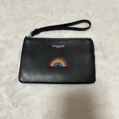 COACH 黒 レインボー刺繍 ポーチ