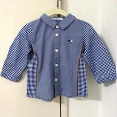 【未使用】familiarファミリア　ギンガムチェック襟付きブラウス　ファミ80